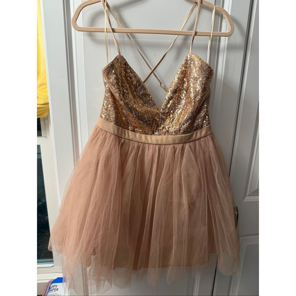 NWT Maniju Sequin Rose Gold Tulle Dress Size Large New